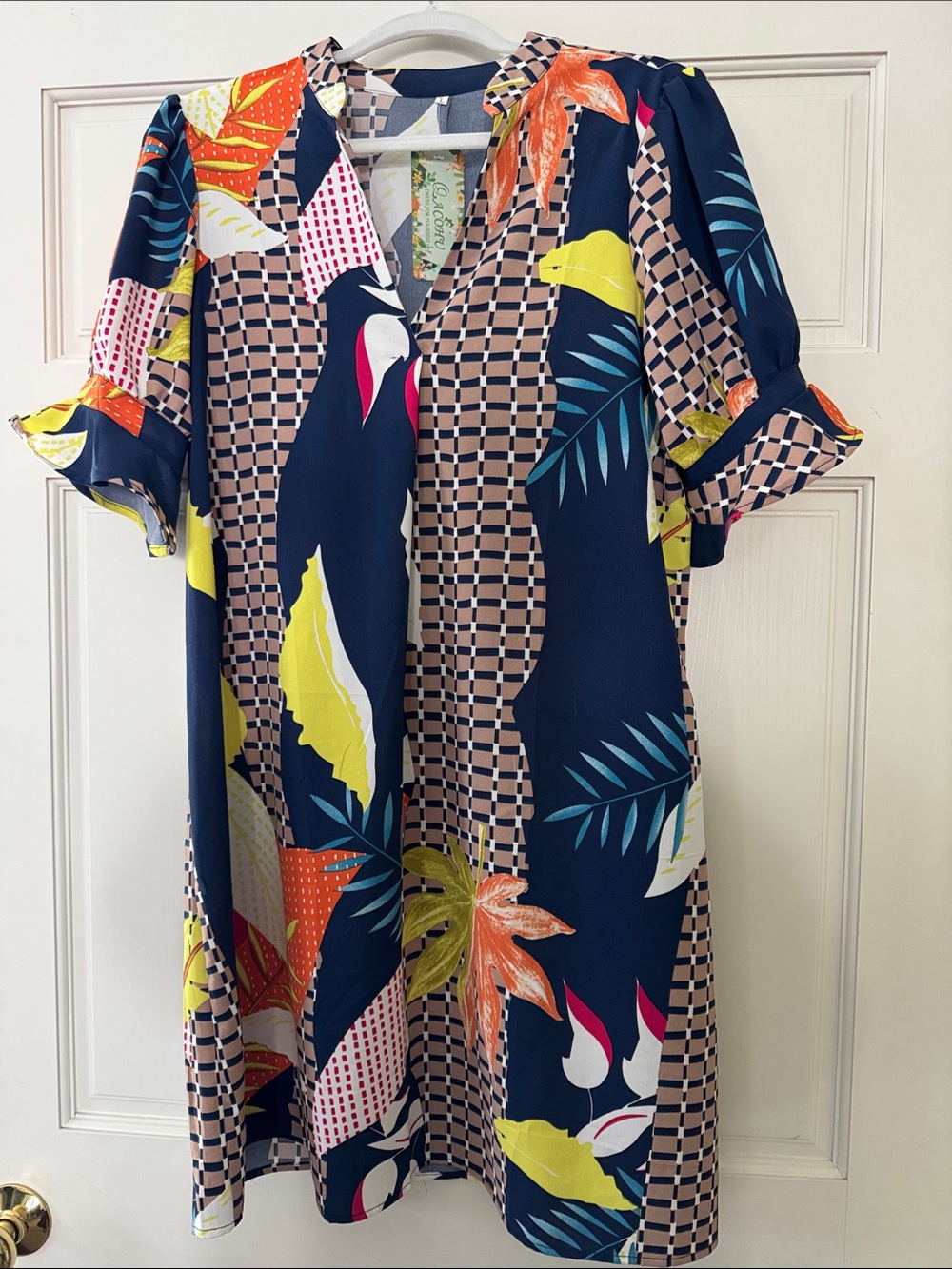 Navy Tropical Print Mini Dress